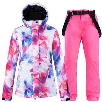 

-30 colorful Women Snow Suit Clothing 10K waterproof windproof ski suit Set snowboarding Skiing Jackets and Snow pants Female