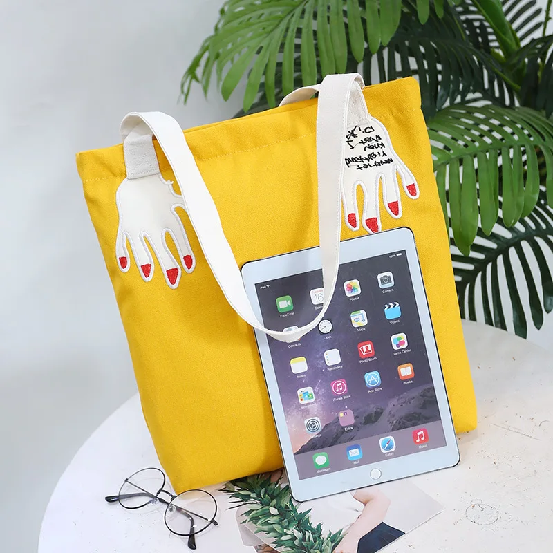 Микро-холщовые сумки для учащихся в Корейском стиле с вышивкой, простая повседневная Экологически чистая сумка для покупок