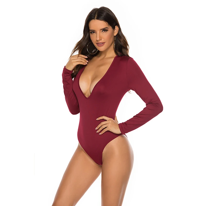 Women Long Sleeve Bodysuit Fashion Stretch Womens Bodysuit With Button Solid Slim Casual Ladies Rompers Autumn Clothing