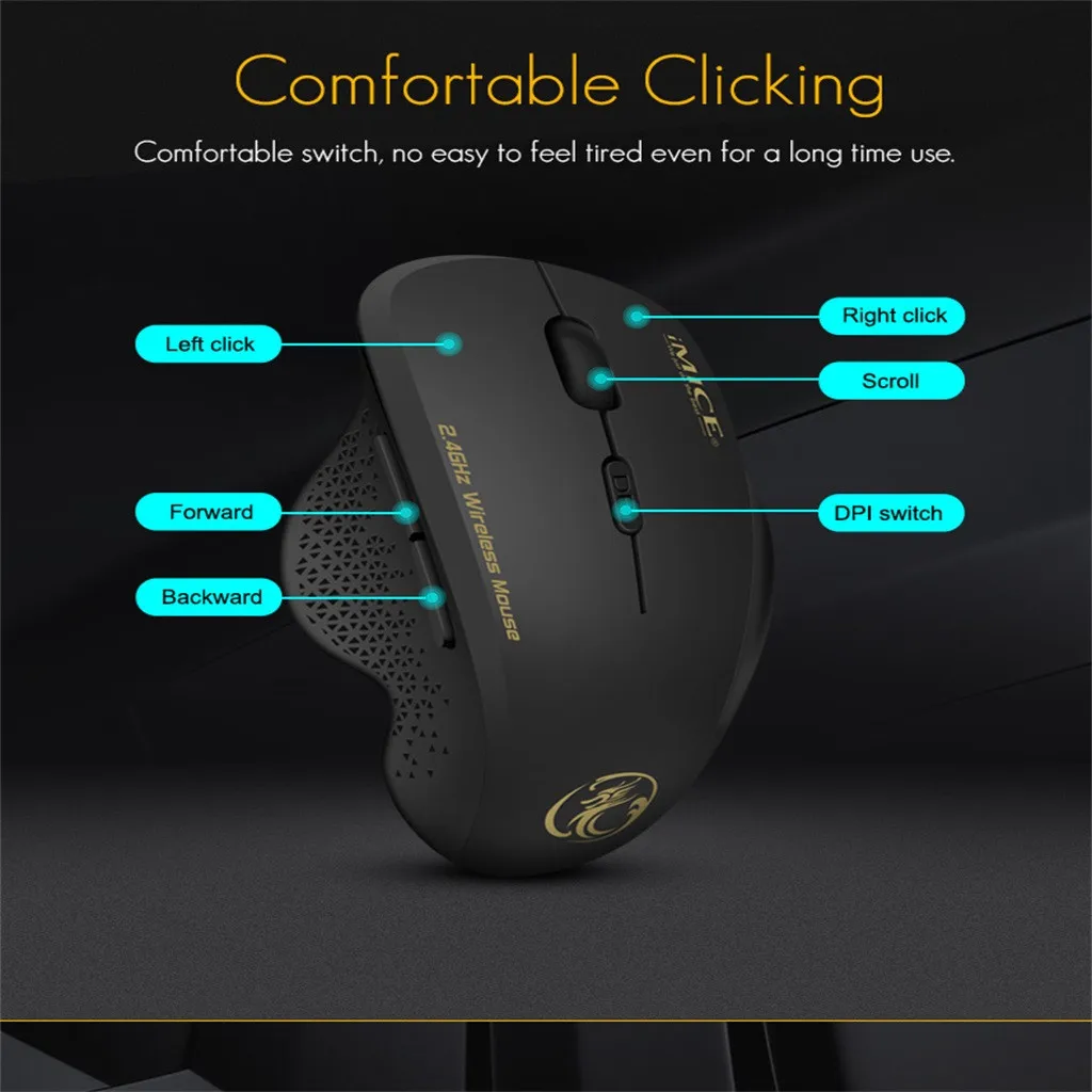 IMICE G6, беспроводная компьютерная игровая мышь, бесшумная офисная мышь для ноутбука, ПК, беспроводная, с третьей передачей, регулируемая мышь с приемником USB