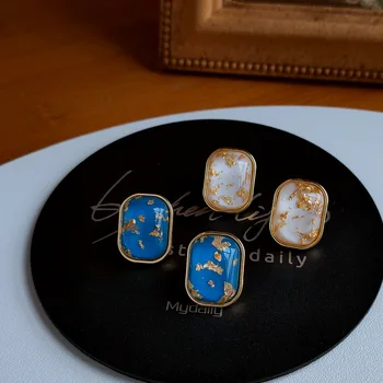 

Bright Eyes 925 Silver Plated 14K Real Gold Vintage Series Beautiful Gold Foil Rectangular Japanese-style Resin Epoxy Ear