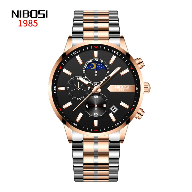 2021 New NIBOSI Brand Fashion Watch For Men Quartz Sports Stainless Steel Waterproof Chronograph Mens Watches Relogio Masculino H