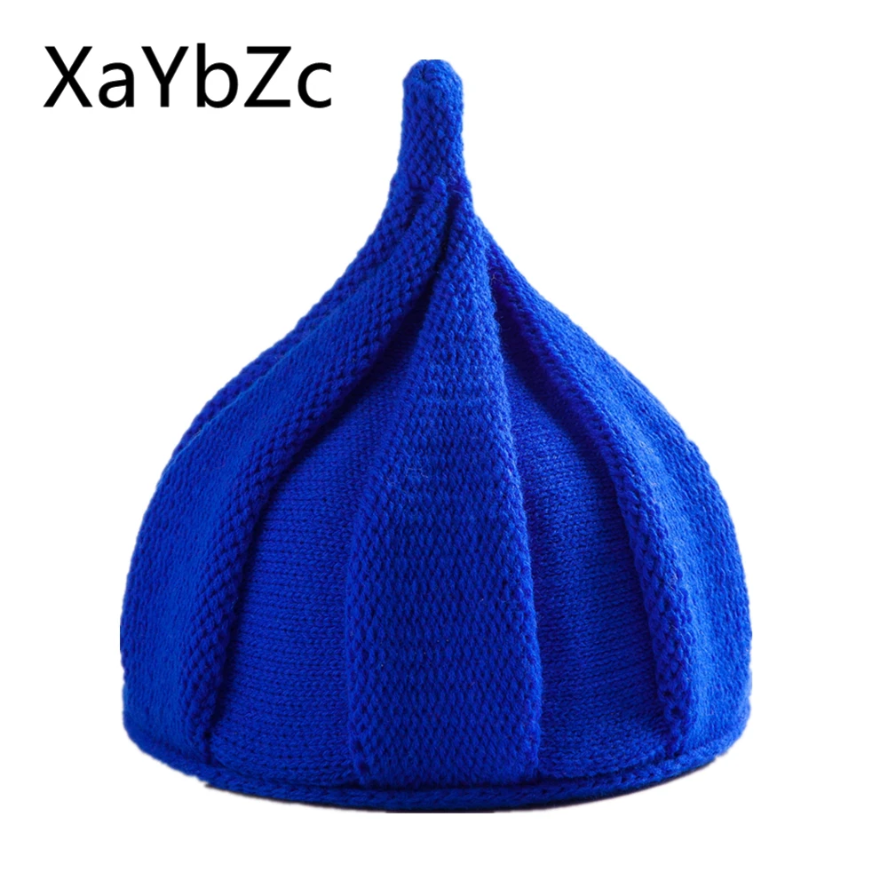 Warm Flower Cap Pointed  Adult Knitted Solid Color Twisted  Woman  Winter Hat