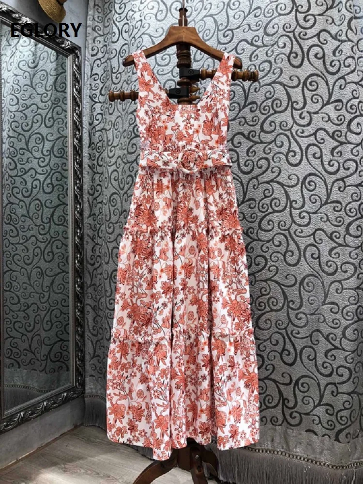 

New 2021 Spring Summer Long Dress Women Sexy V-Neck Colorful Leaves Print Belt Deco Sleeveless Casual Long Maxi Dress for Party