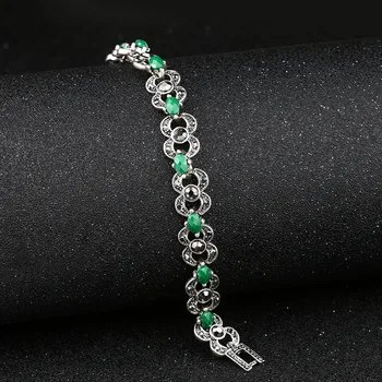 

Hot Sale Green Vintage Resin Tibet Silver Color Bracelets For Women Gift Fashion Ethnic Jewelry