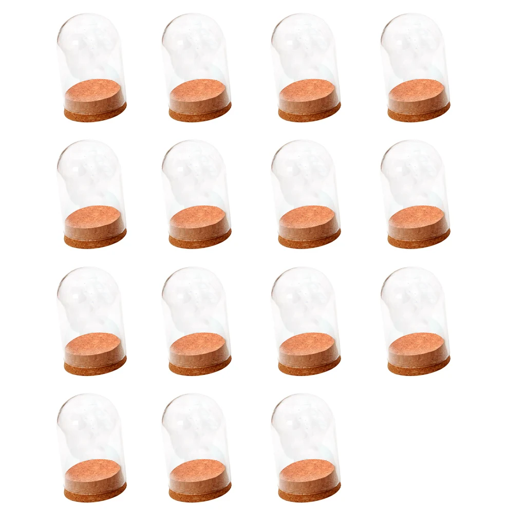 15pcs Mini Glass Dome Cover Flower Doll Toy Display Cloche with Wood Cork