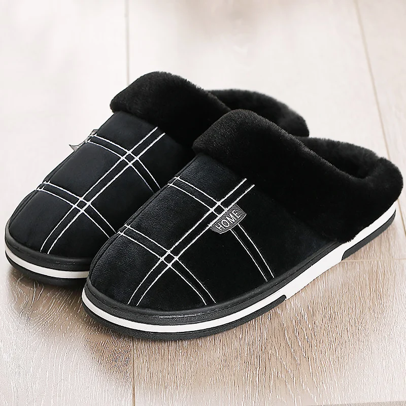 

Men's slippers Short plush soft Male slippers Comfortable Classic check pattern Man shoes House slippers TPR