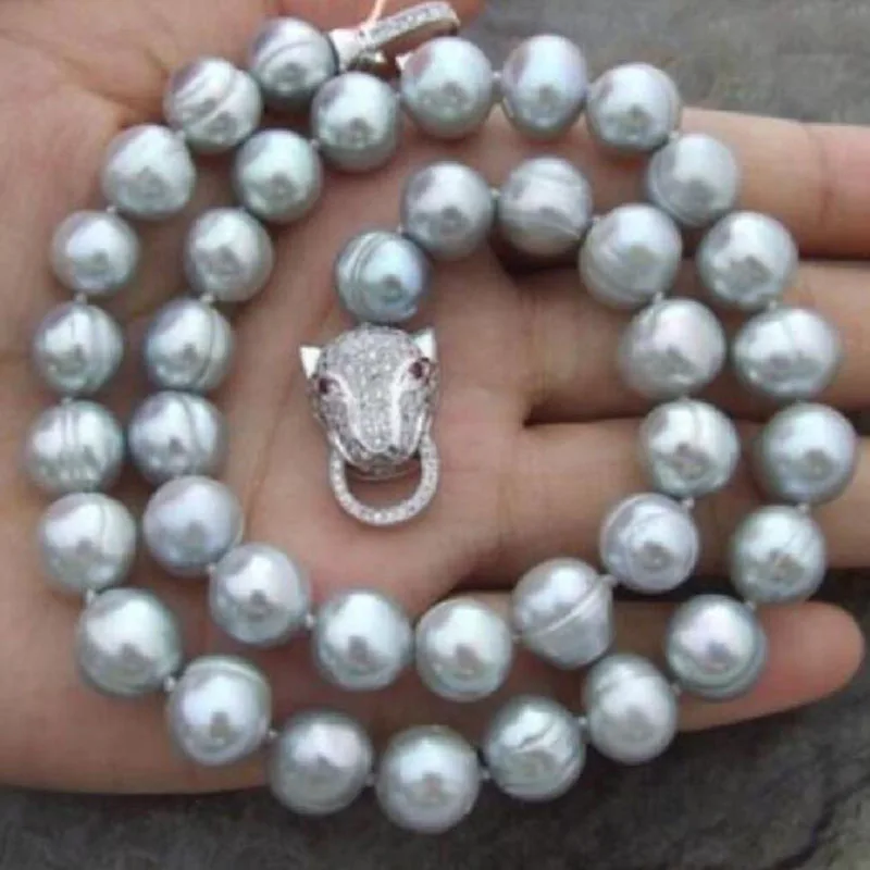 

Leopard Clasp AAA 9-10MM NATURAL SOUTH SEA BAROQUE GRAY PEARL NECKLACE 18 jj