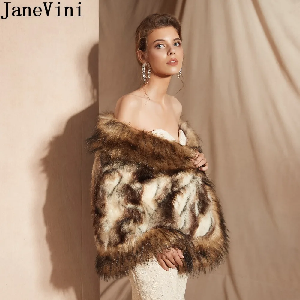 JaneVini, модное женское зимнее пальто для свадьбы из искусственного меха, сексуальная леопардовая Свадебная шаль, жакет, вечернее платье, меховая накидка
