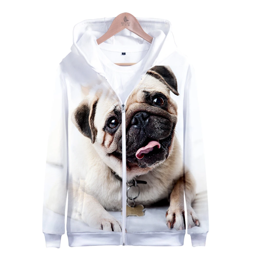  2019 hot sale kawaii pug Zipper Jacket 3D Hoodies Sweatshirt kawaii pug Harajuku Hoodies women Plus