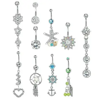 

10pcs/lot CZ Belly Ring Dangle Belly Ring Shamballa Navel Button Ring Body Piercing Jewelry 14G