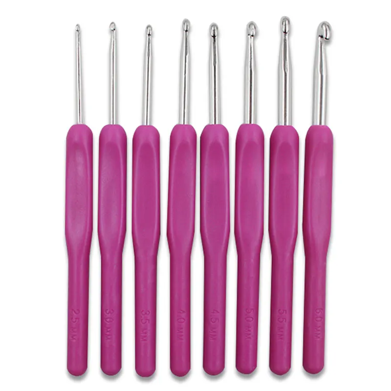 purple Soft handle non-slip mixed metal crochet TPR stainless steel knitting machine tool DIY crafts 13.7 centimeters - Цвет: purple