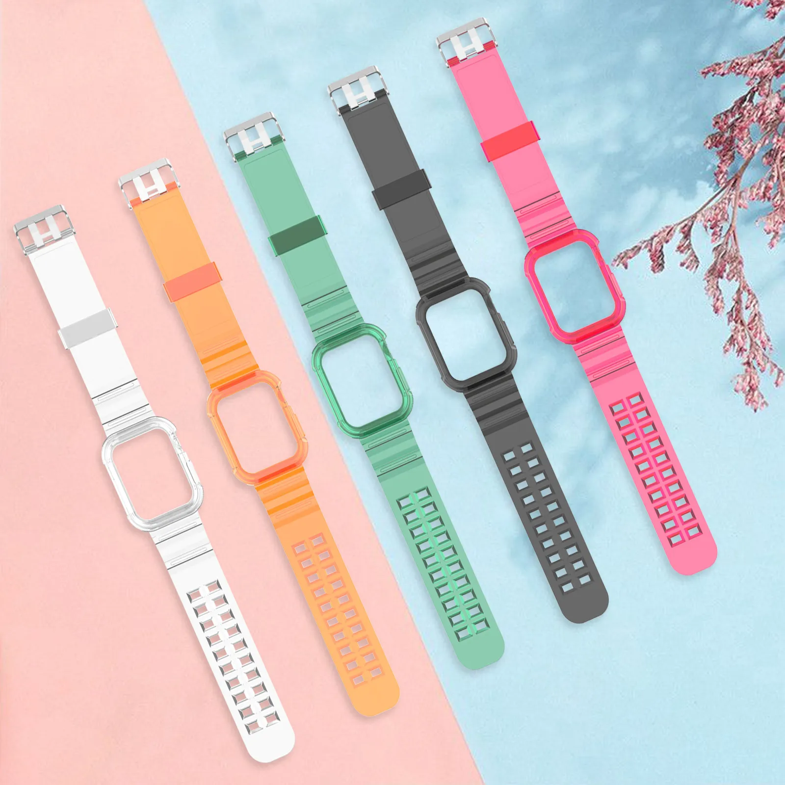 

Gosear Transparent TPU Smart Watch Band Strap Wristband with Case for Apple Watch 6 iWatch 1 2 3 Series 4 5 SE 38//40/42/44mm