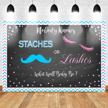 

Lashes or Staches Gender Reveal Backdrop Boy or Girl Pink Blue Baby Shower Party Background He or She Chalkboard Backdrop