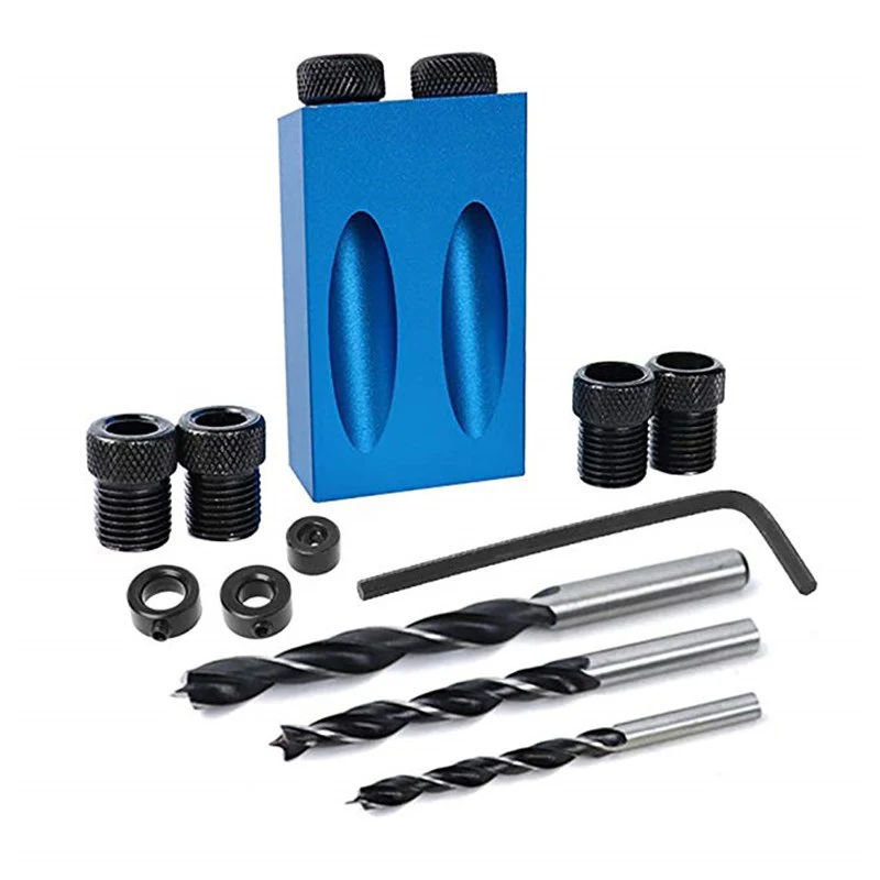 14 unids/set madera orificio oblicuo de guía de broca conjunto Kit con portapiezas con orificios golpeador de herramientas 6/8/10mm|Taladros| - AliExpress