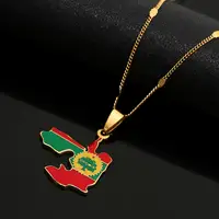 Stainless Steel Oromia Map Pendant Necklace Gold Color Oromo Map Chain Jewelry Gifts 1