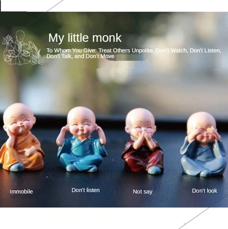 

Car Decoration Resin Little Novice Monk Car Decoration Shaking His Head Four Not Little Monk Creative Doll Car Decoration