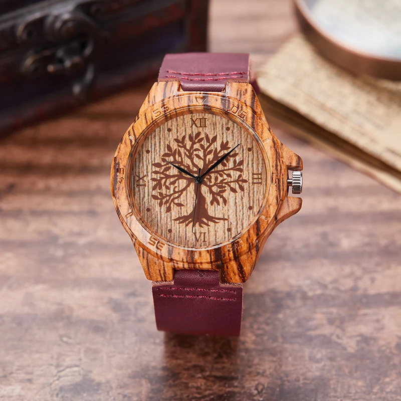 Уникальный дизайн, 4 цвета, кварцевые часы с натуральным деревянным циферблатом, арабскими цифрами, наручные часы с кожаным ремешком, стильные современные мужские и женские подарки