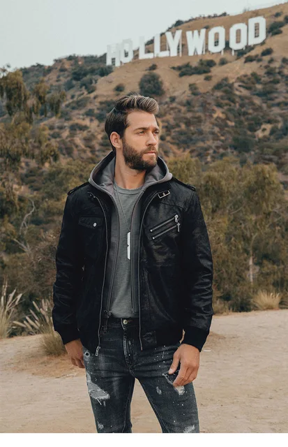 Veste Cuir Homme Blouson Moto En Cuir PU Oanviso Capuche, Style