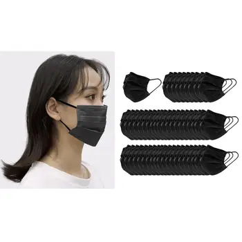 

50Pcs Disposable Protective Face Mouth Masks 3 Ply Anti Dust Fog Elastic Earloop Masks Facial Cover Black
