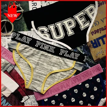 

QIWN Sexy Panties Women's Letter PINK Shorts Cotton Lingerie Seamless Sports Thongs Low Waist Fitness Triangle Yoga Briefs Tanga