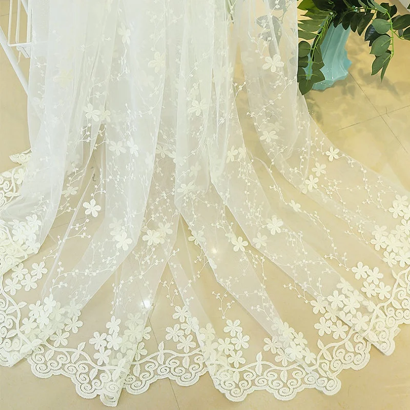 Hot Item Lace Curtains Window-Treatment Sheer Tenda Bedroom Organza Embroidered French Elegant zOKNn3qZL