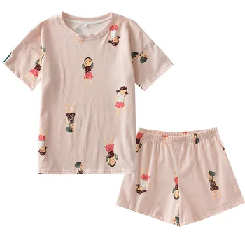 

Women Cotton Sleepwear Summer Cute Shorts Printing Pajamas Cartoon Short-sleeved Pajama Set Loungewear Two Piece Home Clothes