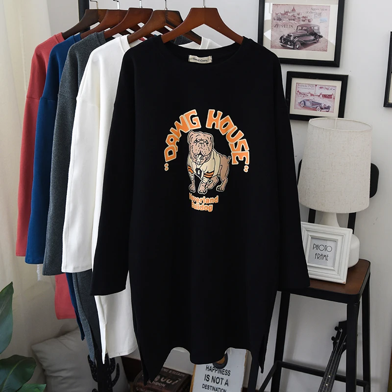 winter thick hoodies dress women long sleeve fashion cool street sweatshirt pullovers long thick hoodie shirt cartoon print