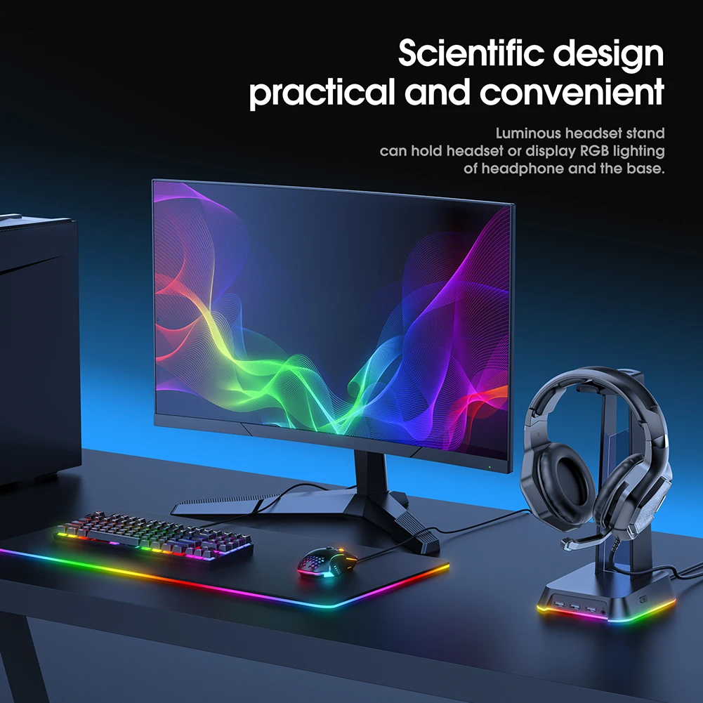 Headphone Stand Headphone Holder Headset Display Stand for ONIKUMA ST-2 with 2 USB+Audio Port Headphone Support Earphone Desk HangerHolder Storage Accessories