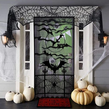 

1Pcs Halloween Lace Door Curtain Haunted House Decoration Props Bat Cobweb Curtain Halloween Home Window Party Supplies