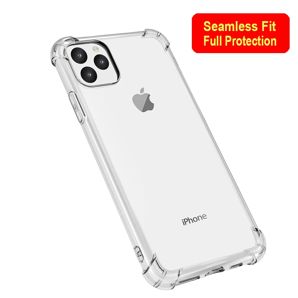

For iPhone 11 Pro Max Fashion Ultra-thin 4 - Corners Shockproof Bumper Protection Transparent Slim Soft TPU Silicone Cover Case
