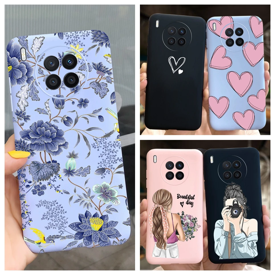 Per Huawei Nova 8I 4G Custodia Bella Ragazza Blu Peonia Fiori Modello Candy Silicone Fundas Cover Per Nova 8I Nova8I Nen-L22 Borsa