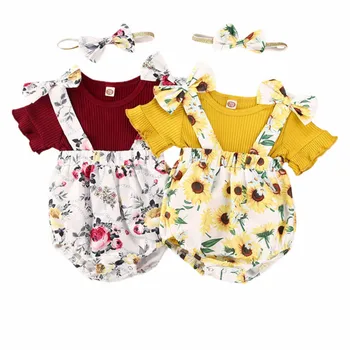 

0-18 Months Kids Baby Girl Clothes Set Short Sleeve Tops T-Shirts+Tutu Floral Bib Shorts Overalls Newborn Girls 3pcs Outfits