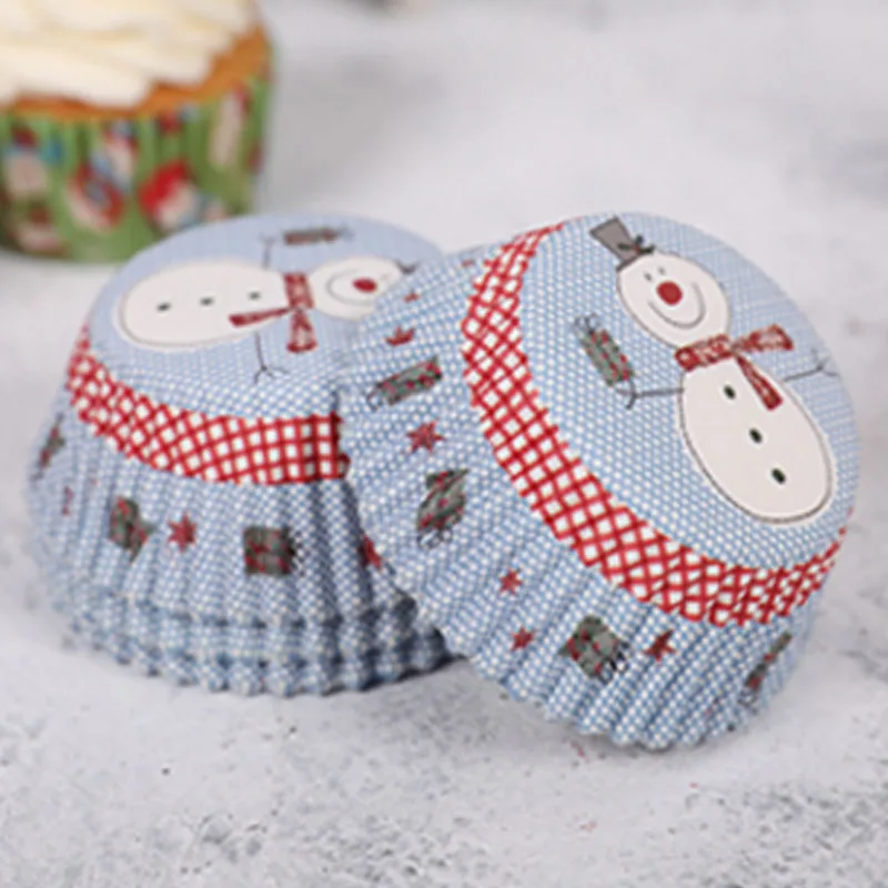 Blue snowman 100 шт. подложка для торта одноразовые форма для выпечки формы для кексов чашки яйцо пироги лоток торт плесени украшая кандитерские инструменты бумажные обертки для кексов - Цвет: Blue snowman