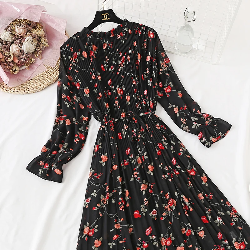 Elegant Polka Dot Women Dress Female Casual Flare Sleeve Office Chiffon Dot Print Dresses A-line Vintage Sweet Clothing Vestidos