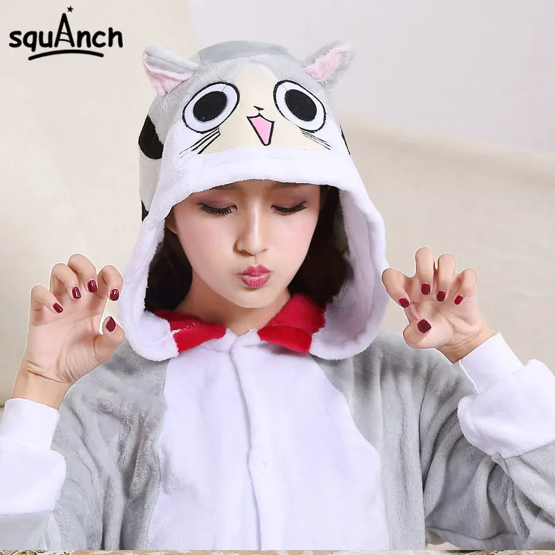 Women Girl Adult Kawaii Cat Onesie With Slippers Kitty Pajama Animal Kigurumis Winter Warm Soft Homewear Party Jumpsuit