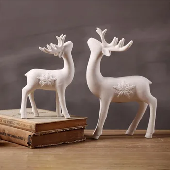 

European Contracted White Ceramic Deer Statue Ceramic Animal Sculpture Room Decor Fengshui Ornament Home Decoration Accessories