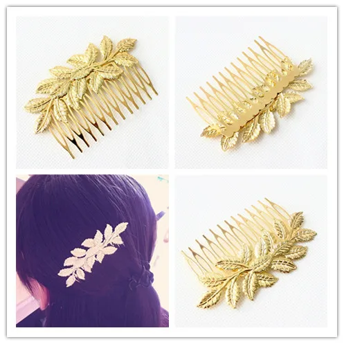 Gold Leaves Hair Combs Handmade Gold Plant Bridal Wedding Hair Stick Hair Accessories Hairwear New Hair Style Tool