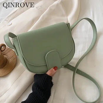 

Women's Shoulder-bags Handbags Small Flap Hasp Saddle Shape Hand Bag Cute Casual Party Pu-leather Ladies Green Solid Bag Single