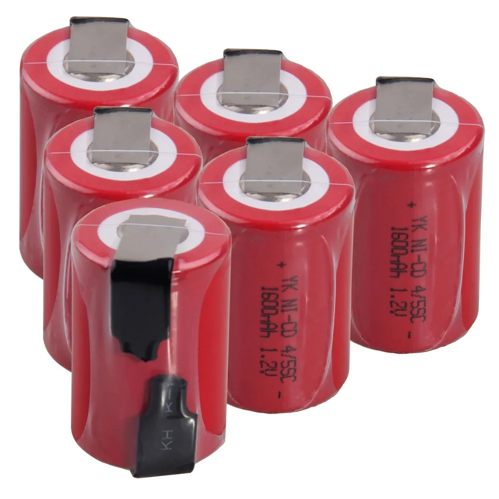 6 шт 4/5SC батареи 1,2 V батареи для электроинструментов 1600mah nicd 3,3 cm* 2,2 cm цвет случайный