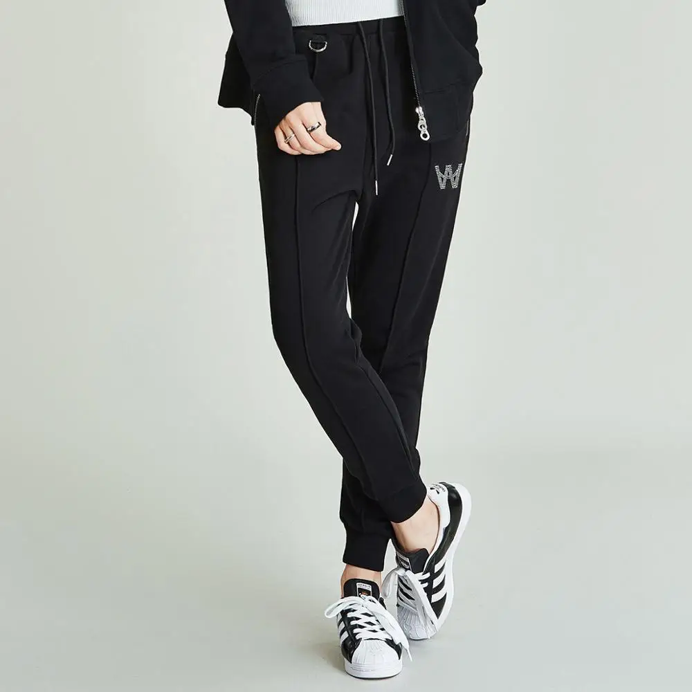Весенние и осенние новые модные шаровары, черные повседневные длинные штаны на шнуровке для женщин K3499 - Цвет: Black