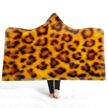

Animal Skin Stripes Hooded Blanket Printed Tiger Lepord Wearable Blankets For Adults Kids Throw Blanket for Travel Plane Hotel