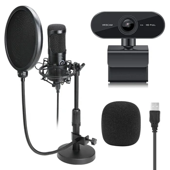 

Tabletop Stand Tripod USB Microphone with Webcam Karaoke studio Condenser Microphone for PC Computer Streaming Recording mic