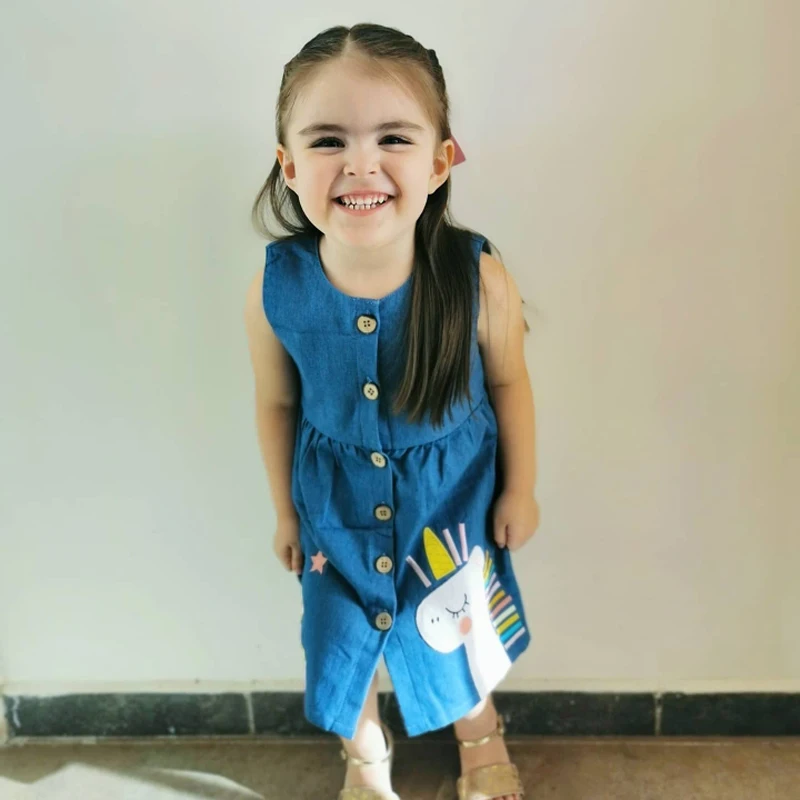 Little maven 2022 Baby Girls Red Unicorn Dress Cotton Lovely Summer Casual Clothes Children Vestidos Pretty for Kids 2-7 year