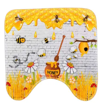 

U-Shaped Bath Mat Polyester Absorbent Anti-slip Anti-bacterial Modern Rug Bathroom Cartoon Commode Carpet for Home