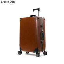 CHENGZHI 20 ''24'' дюймов ретро из искусственной кожи чемодан на колёсиках Спиннер для женщин алюминиевая рама пароль тележка чемодан колёса