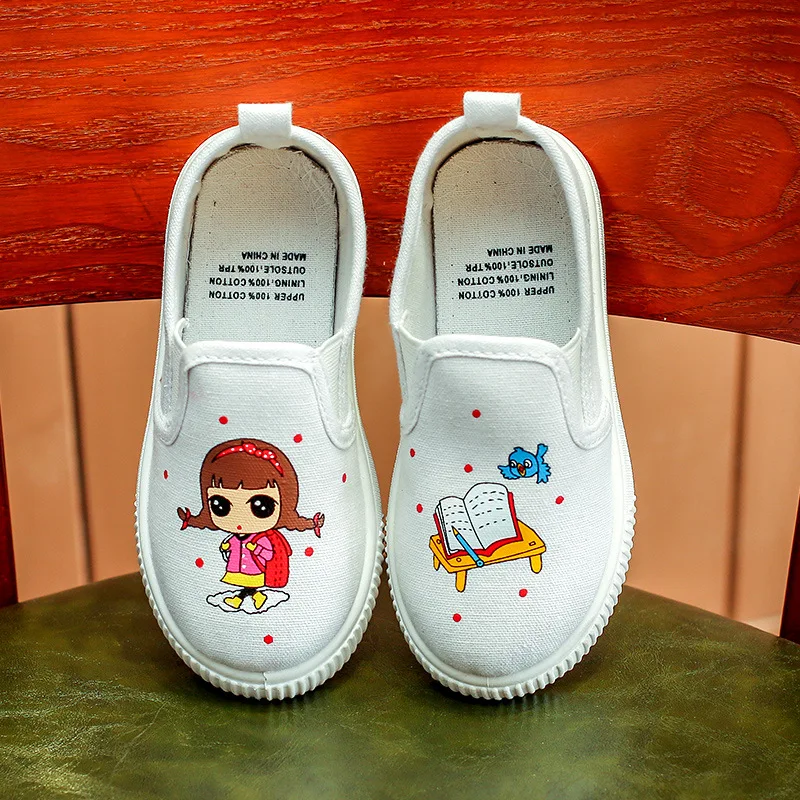 New Kids Shoes For Girls Canvas Shoes Fashion Print Comfortable Children Casual Shoes Baby Girls Sneakers Flat Princess Loafers