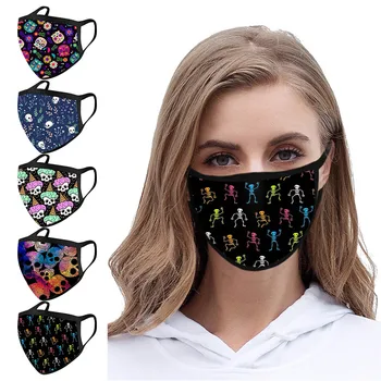 

5pc Face Mask Adult Unisex Halloween Funny Skull Preinted Mascarillas Washable Earloop Masks Mascarilla Facial Reutilizable Mask