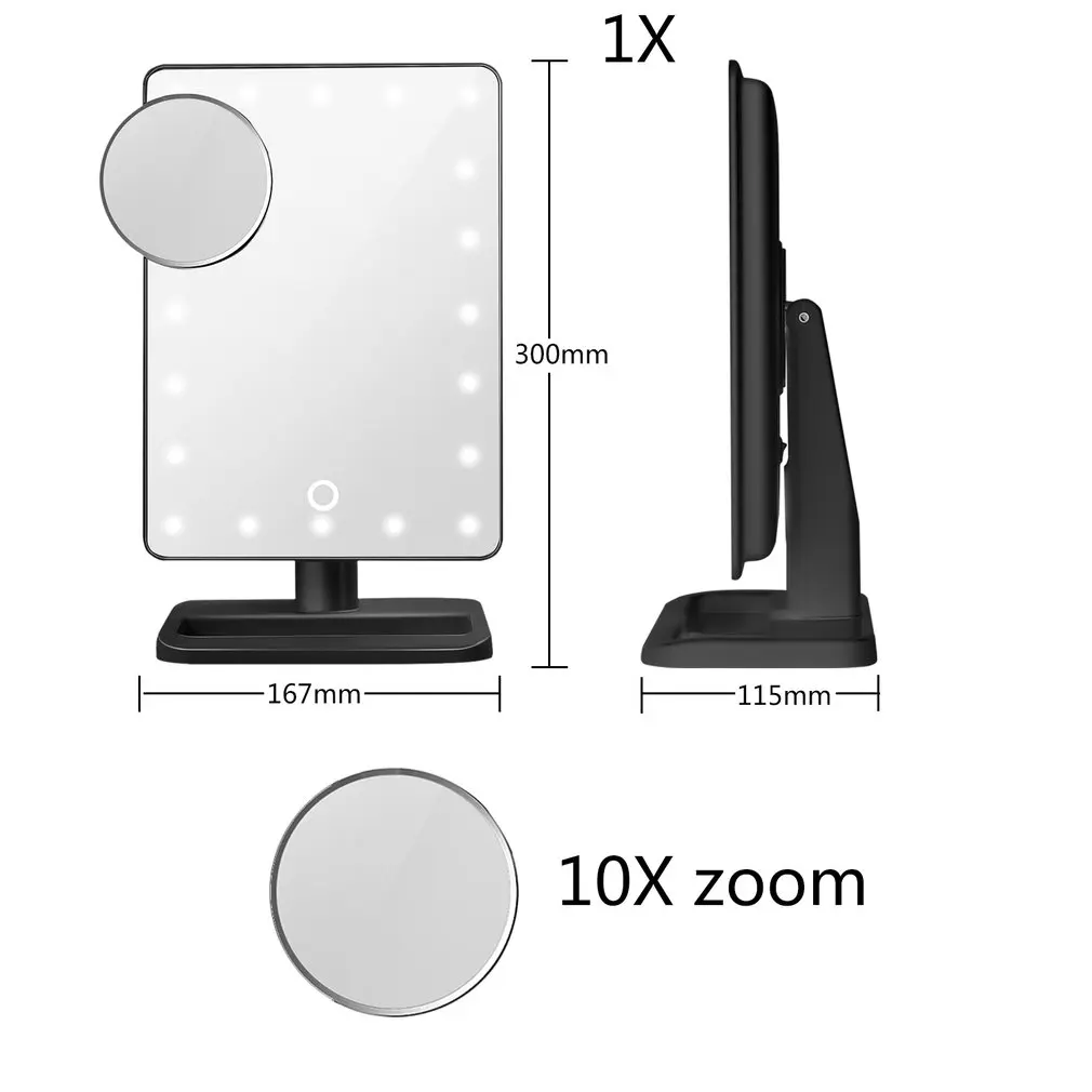 Диммируемый стол для макияжа Mirrior 1" экран 4000-5000K со съемной присоской 10X увеличение Лупа 20LED