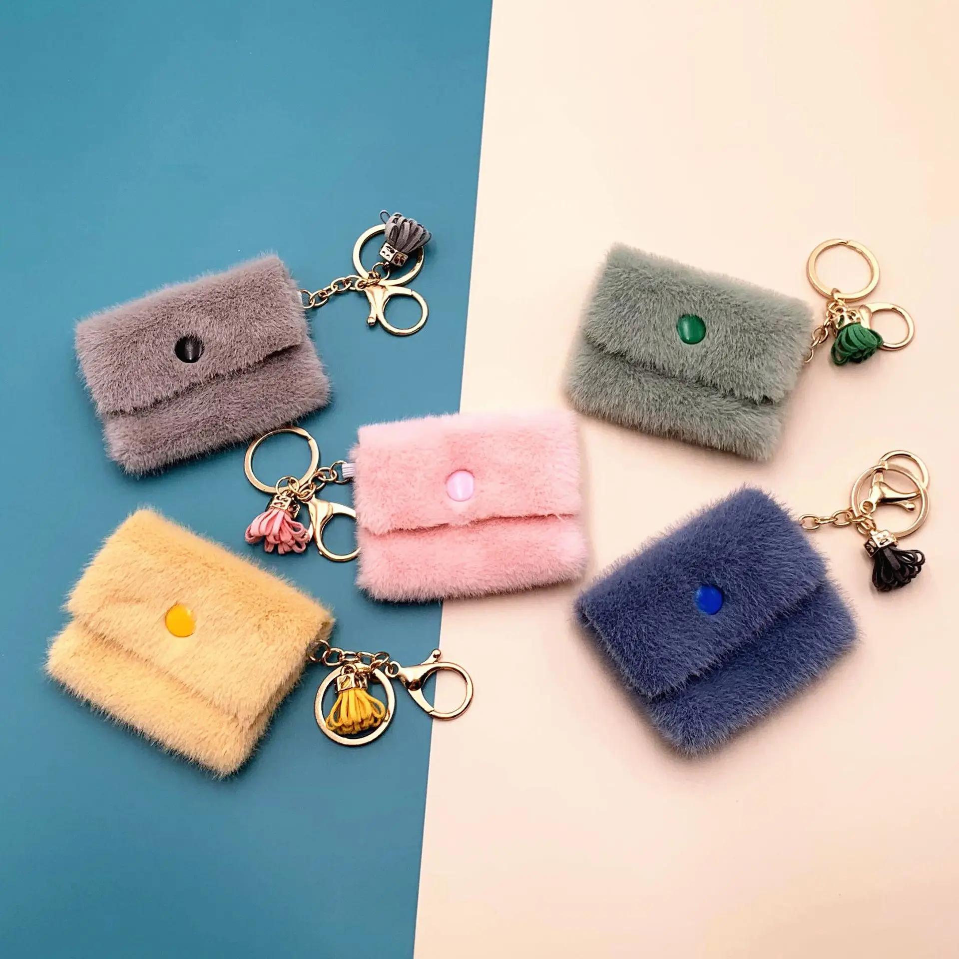 Candy Color Plush Mini Coin Purse Keychain Cute Soft Small Wallets Fashion  Women Usb Cable Headset Bag Tassel Key Ring Pendant - Coin Purses -  AliExpress